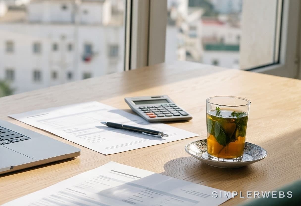 A clear written quote, in dinars Website price quote with a pen, a calculator and mint tea on a desk in Algiers - SimplerWebs
