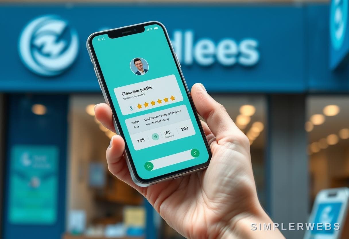Une fiche Google Business bien optimisée vous place sur la carte Fiche Google Business d'une entreprise locale affichée sur un téléphone à côté de Google Maps