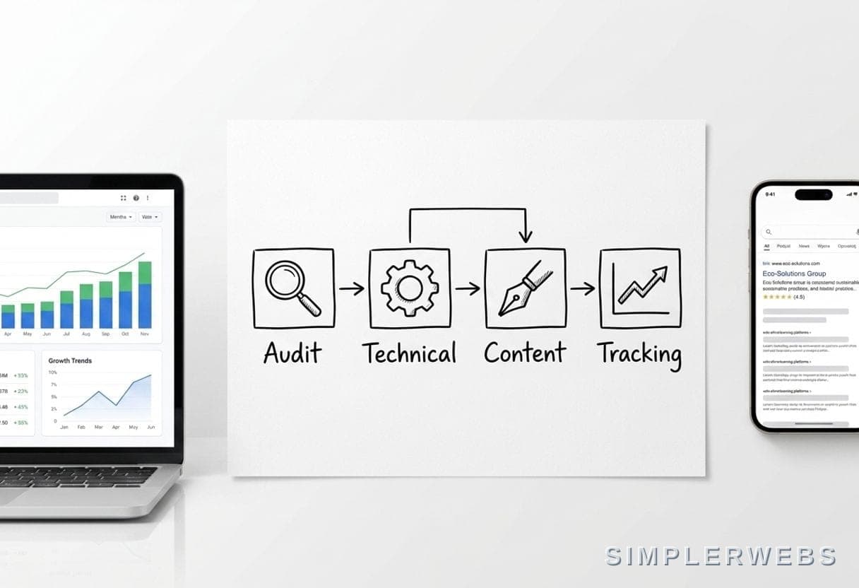 Our SEO method, step by step Our SEO method: technical, content and local SEO working together - SimplerWebs