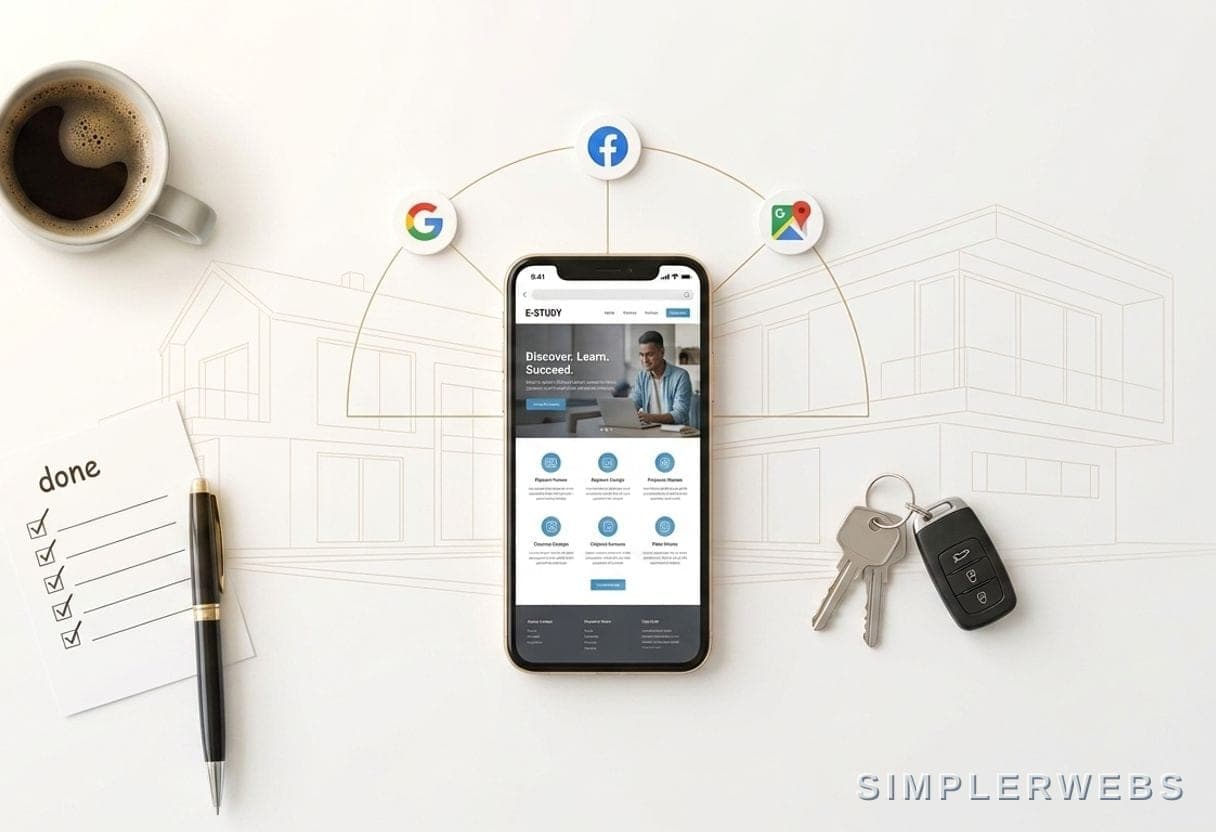 For a fair price, your site becomes the center of your online presence A professional website at the center, linked to Google, Facebook, and Google Maps