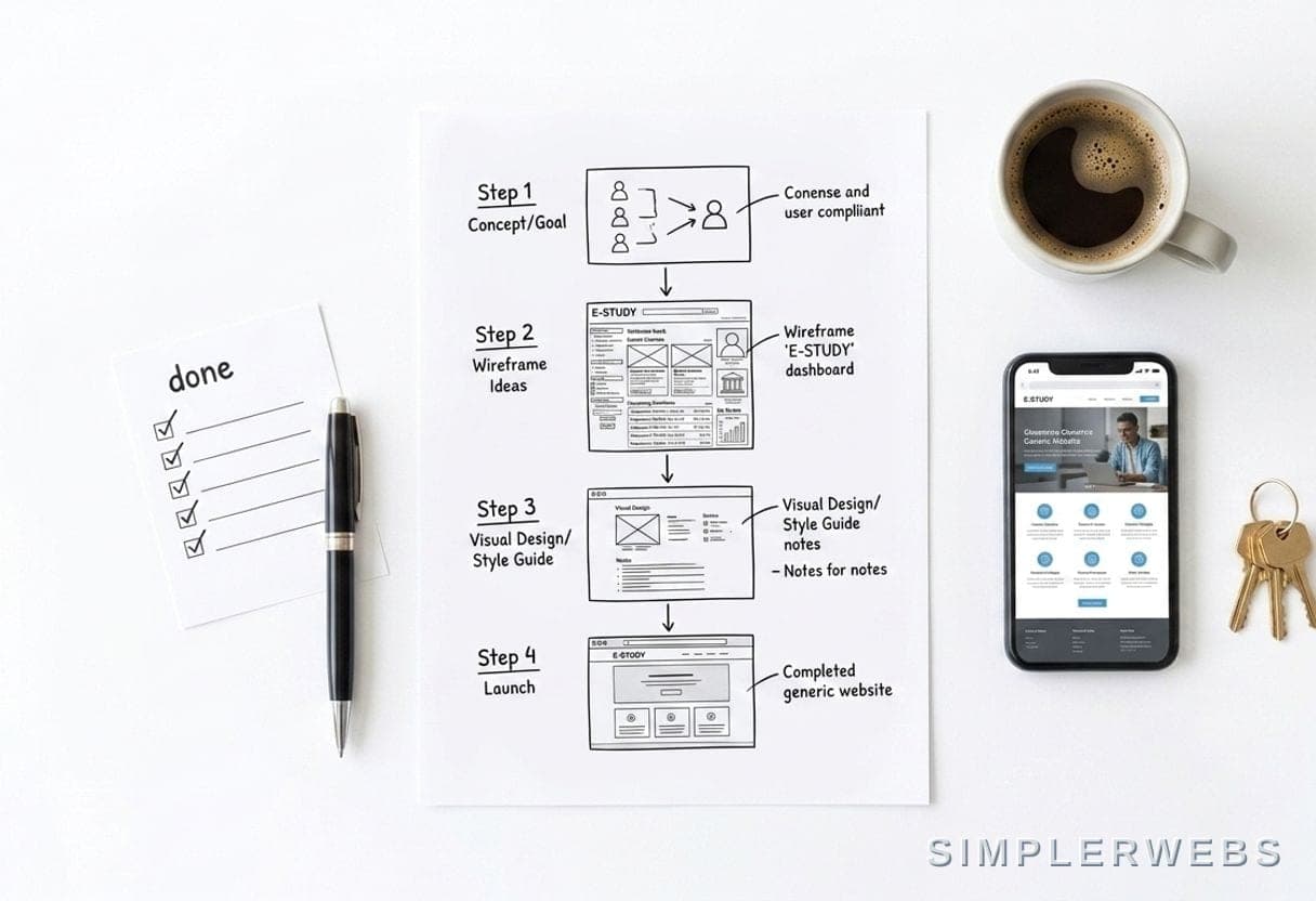 Notre processus de création de site web, étape par étape Le processus de création de site web en quatre étapes, du concept au lancement - SimplerWebs